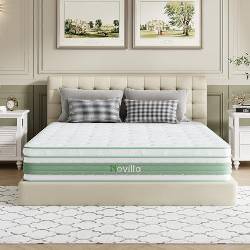 Novilla Queen Mattress 14 Inch, Hybrid Mattress Queen for Motion Isolation, Gel Memory Foam with Pressure Relief for Cool Night Sleep, Medium Firm Mattresses with Pillow Top, Certipur-Us Certified