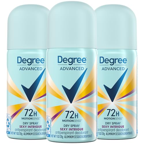 Degree Women’s Travel Deodorant Sexy Intrigue 3-Pack – 72H MotionSense Antiperspirant Spray, Tantalizing Floral, Vanilla, Amber Scent, 1 Oz Ea