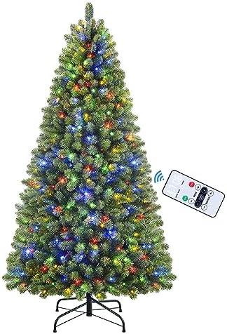 SHareconn 6ft Prelit Premium Artificial Classic Spruce Christmas Tree with Remote Control,Timer, and 330 Warm White & Color LED Changing Lights, 952 Branch Tips, Perfect Choice for Xmas Decoration6 FT