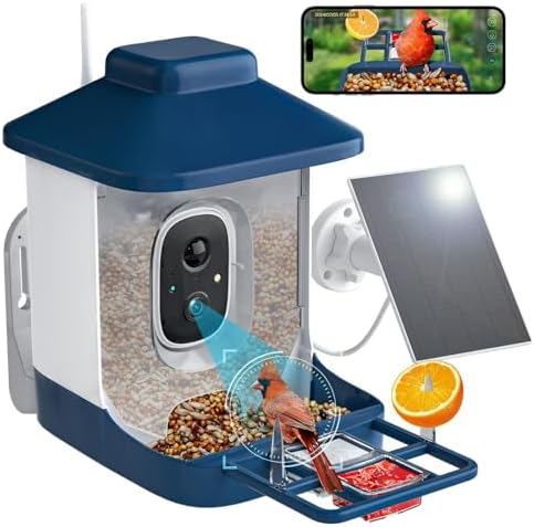 Bird Feeder with Camera, 1 Year Free AI Bird Feeders for Outdoors, Solar Powered, 2.4Ghz WiFi, Full HD Live Video, Nstant Arrival Alerts - Best Gifts for Bi rd Lovers