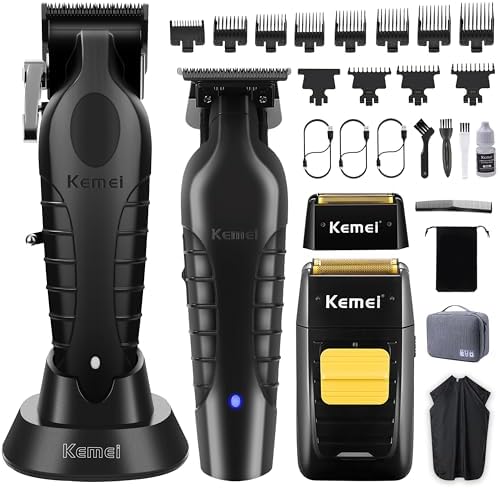 KEMEI Professional Hair Clipper and Trimmers Set, Cordless Barber Clippers, Beard Trimmer, Electric Foil Shaver with Replacement Heads, KM-2299, KM-2296, KM-1102