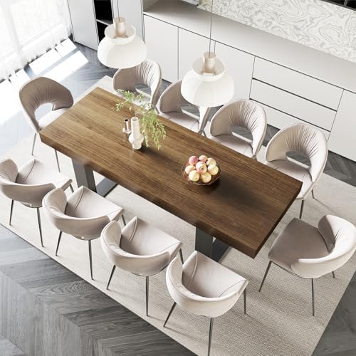 STHOUYN Farmhouse Rustic Extendable Dining Room Table for 8 10, 70.9" (86.6") x 31.5", Rectangular Dinner Table for 6-10, Mid Century Modern Expandable Retractable Wooden Kitchen Table (Brown)