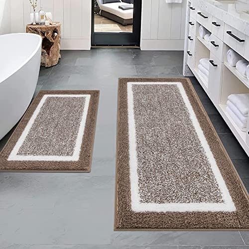 Pauwer Bathroom Rugs Sets 2 Piece, Non Slip Bath Mats for Bathroom, Absorbent Bath Rugs Floor Mat, Machine Washable Shower Rugs for Bathroom Floor, Tub and Shower