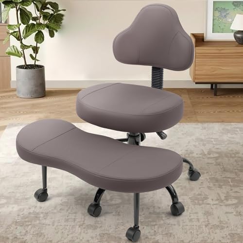 Cross Legged Office Chair, Criss Cross Desk Chair ADHD Meditation Kneeling Yoga Seat with Adjustable Height, Lumbar Support, Wider Footrest and Wheels (Dark Brown)
