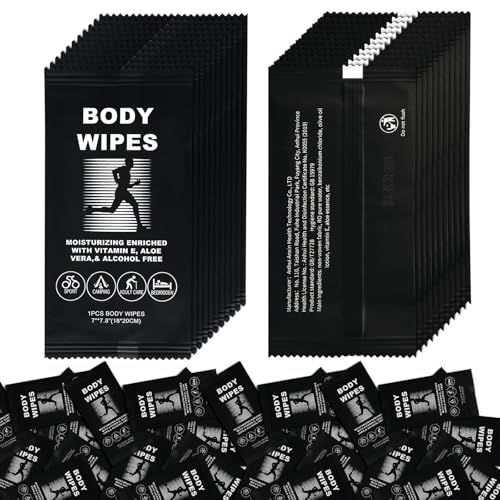 Body Wipes for Women and Men Individually Wrapped Face and Body Wipes, Bath Wipes for Adults No Rinse Personal Cleansing Wipes Travel, Bulk Deodorant for Homeless Shower Wipes for Camping Hiking (200)