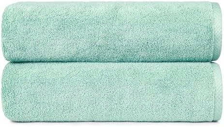 Amazon Basics 100% Cotton Quick-Dry Lightweight Moisture Absorbing Bath Towel, 2-Pack, Seafoam Green, 54" x 30"