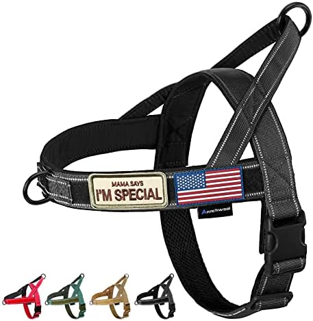Annchwool No Pull Dog Harness with Soft Padded Handle,Reflective Strip Escape Proof and Quick Fit to Adjust Dog Harness,Easy for Training Walking for Small & Medium and Large Dog(Black,L)
