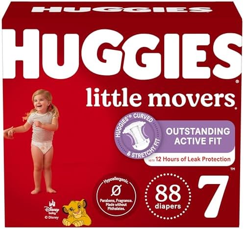 Huggies Size 7 Diapers, Little Movers Baby Diapers, Size 7 (41+ lbs), 88 Count, Packaging May Vary