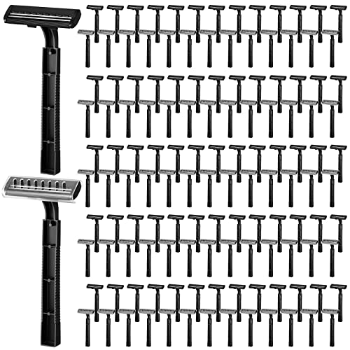 Jutom 200 Pcs Twin Blade Disposable Razors Bulk for Men Women Homeless Stainless Steel Shaving Razor with Clear Safety Cap for Hotel Travel Camping Charity Apartment