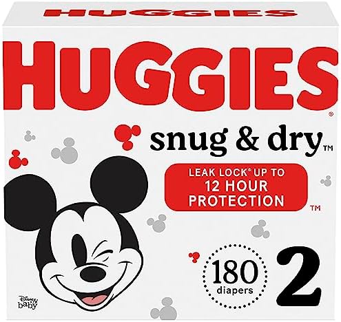 Huggies Snug & Dry Disposable Baby Diapers, Size 2, 180 Count