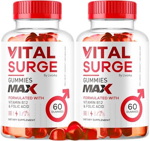 (2 Pack) Vital Surge - Vital Surge for Men Gummies, Vital Vita Surge Max Maximum Strength 1050 MG, VitalSurge Supplement Support Gummy Advanced Formula, Premium Vitamin Gomitas (120 Gummies)