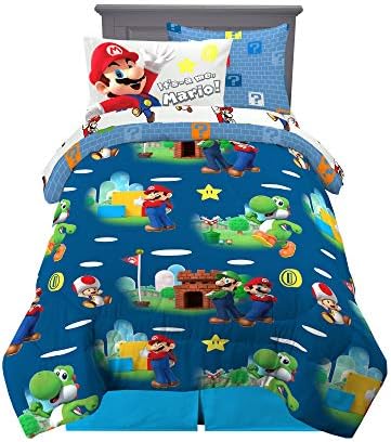 Franco Kids Bedding Super Soft Comforter and Sheet Set with Sham, 5 Piece Twin Size, Mario