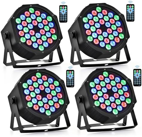 CO-Z 36 LED Stage Lights, RGB Par Lights with Remote Control, DMX Controller Compatible, DJ Lights Stage Lighting Indoor for Christmas Halloween Party, 4 Pack