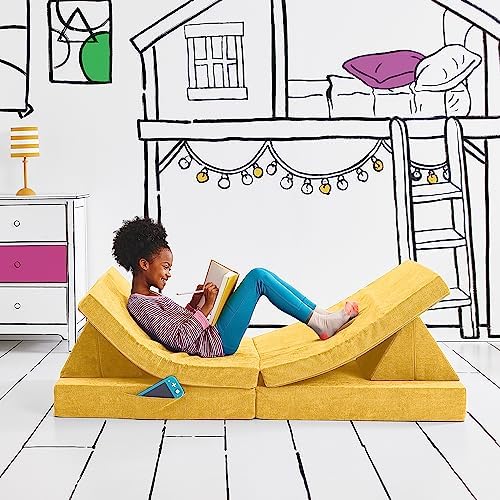Yourigami Kids and Toddler Play Couch, Convertible Folding Sofa, Durable Foam Modular Design, Sunflower Yellow XL