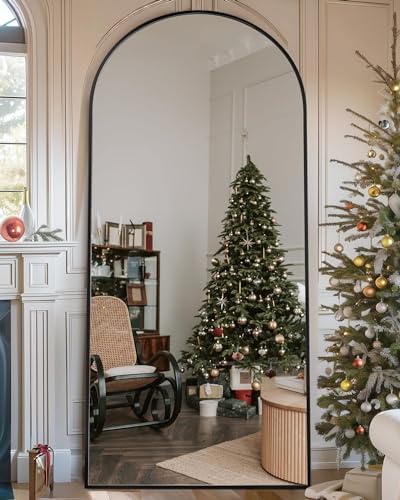 Suidia Arched Full Length Mirror, 76"x34" Floor Mirror Freestanding, Floor Standing Full Body Mirror with Stand for Bedroom, Hanging Mounted for Living Room Cloakroom, Black