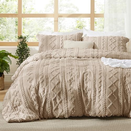Bedsure Tufted Boho Comforter Set California King Size - Khaki Boho Bed Set, GentleSoftβ’ 3 Pieces Farmhouse Shabby Chic Embroidery Bedding, Gifts for Woman, Soft Jacquard Comforter for All Seasons