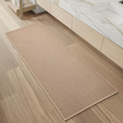 PADOOR Non-Slip Bath-Mats, Rubber-Backing Braided Absorbent Mats, Machine Washable Thin Bath Rugs Fit Under Door, Quick Dry for Bathroom Floor, 24x47 Beige