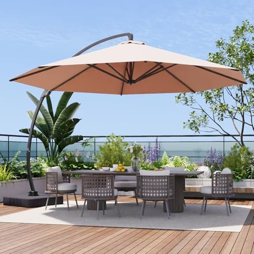 Aoxun 11 FT Cantilever Umbrella with Base Included, Patio Large Aluminum Offset Umbrella Windproof with 360°Rotation, Heavy Duty Frame for Outdoor, Pool, Deck and Garden