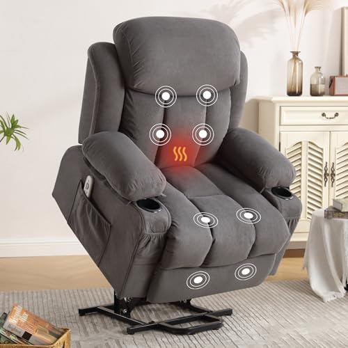 BOSMILLER Power Lift Recliner Chair for Elderly with Vibration Massage and Lumbar Heating Electric Oversized Single Sofa with Cup Holder and USB Charge Port for Living Room
