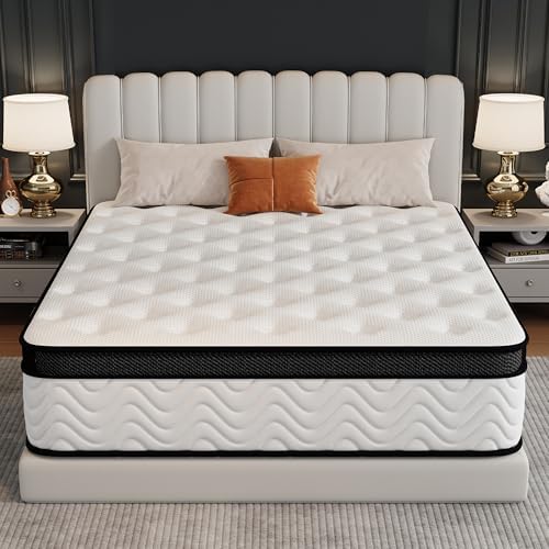 Queen Mattress 12 Inch, Queen Size Memory Foam Mattress in a Box, Hybrid mattresses with Independent Pocket Coils for Motion Isolation & Silent Sleep, Medium Firm,CertiPUR-US,100 Nights Trial