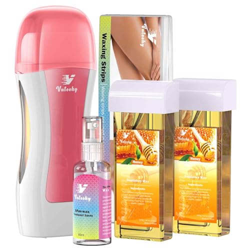Roll on Wax Kit, Roll on Waxing Kit for hair removal, Waxing Kit for Women, Wax Roller Kit for All Skin Types for men, with 2 Honey Cartridges & 50 Pcs Strips