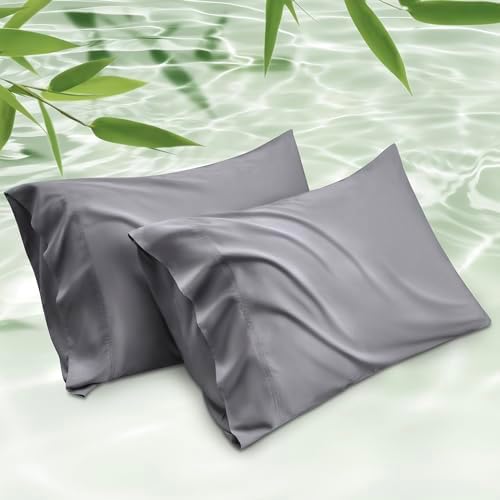 Bedsure King Size Pillow Cases Set of 2, Rayon Derived from Bamboo Cooling Pillowcase for Hot Sleepers, Cool Pillow Covers with Envelope Closure for Women, Men, Grey, 20x36 Inches