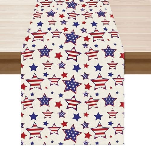 America Stars Patriotic 4th of July Memorial Day Independence Day Table Runner Decoration for Home Kitchen Holiday Party 13x90 Inch