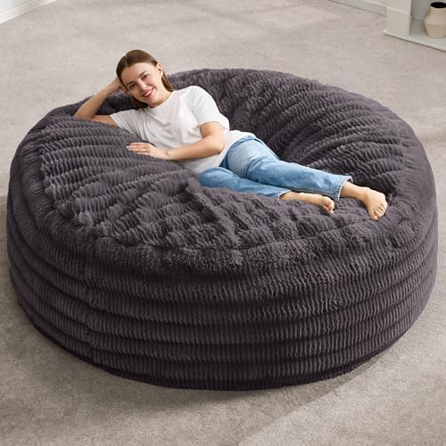 Hobestluk Bean Bag Chairs Beanbag Chair with Filler Adult Bean Bags with Fluffy Ripple Cover, Giant Bean Bag Chairs for Adults (Dark Grey, 5FT - 50" x 50" x 24")