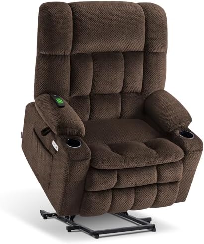 MCombo Oversized Power Lift Recliner Chair for Elderly, Dual Motor Lift Chair with Heat and Massage, Lay Flat Lift Chair for Big and Tall, Cup Holders, Fabric R7891 (Oversize, Mocha)