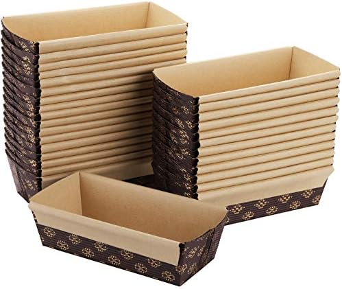 Lawei 30 Pack Paper Loaf Pans, Disposable Paper Baking Loft Mold, 6 x 2.5 x 2 inch Rectangle Baking Pans for Quick Bread Small Pumpkin Breads, Microwave Oven Freezer Safe