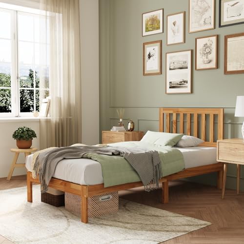 Novilla Twin Bed Frames Wood Twin Platform Bed Frame with 8.5 Inch Space Underneath, BedFrame with Headboard Solid Wood Bed Frame Foundation No Box Spring Needed, Easy Assembly