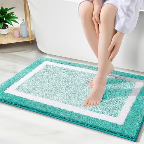 OLANLY Bathroom Rugs 30x20, Extra Soft and Absorbent Microfiber Bath Mat, Non-Slip, Machine Washable, Quick Dry Shaggy Bath Carpet, Suitable for Bathroom Floor, Tub, Shower (Medium, Green)