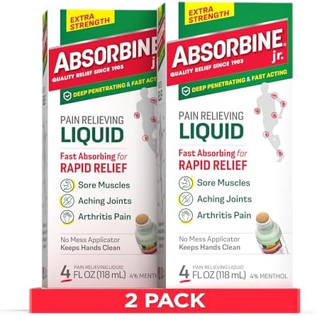 Absorbine Jr. Extra Strength Pain Relieving Liquid, Liquid Pain Reliever, Pain Relief for Joint, Arthritis, Nerve Pain and Muscle Soreness Relief, 4 Oz, 2 Count