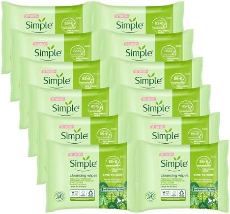 Simple Kind to Skin Cleansing Facial Wipes, 25 Count (Pack of 6)