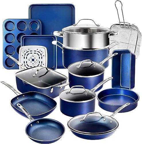 GRANITESTONE 20 Pc Kitchen Pots and Pans Set Non Stick Cookware Set, Kitchen Cookware Sets with Deep Frying Pan Set and Bakeware Set, Made Without PFOA and PFOS, Oven and Dishwasher Safe