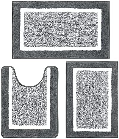 Pauwer 3 Piece Bathroom Shower Rug Set with U-Shaped Contour Toilet Mat, Absorbent Microfiber Plush Bath Mats, Non Slip, Machine Washable Shaggy Bathroom Floor Mats