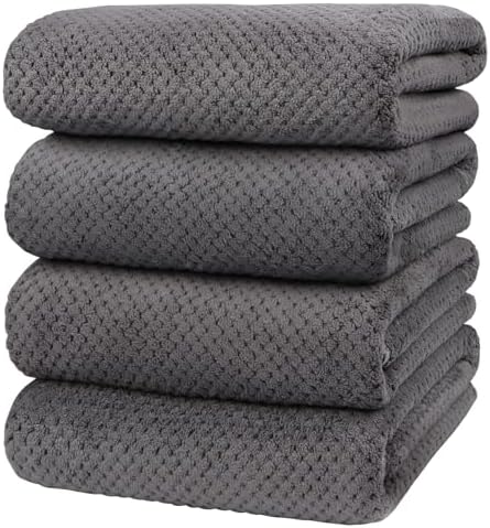 HOMEXCEL Bath Towels Pack of 4, (27 x 54 Inches) Microfiber Ultra Soft Highly Absorbent Bath Towel Set, Lightweight and Quick Drying Towels for Body, Sport, Yoga, SPA, Fitness, Grey