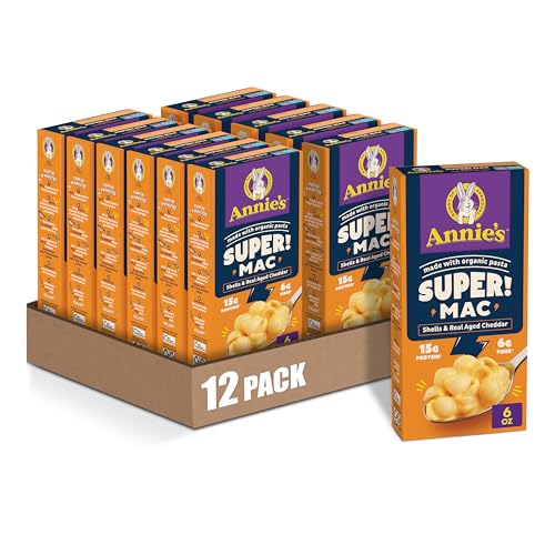Annie's Super! Mac, Protein Macaroni And Cheese Dinner, Shells & Real Aged Cheddar, 6 oz. (Pack of 12)