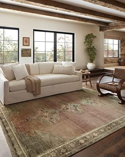 Loloi Magnolia Home by Joanna Gaines Sinclair Collection SIN-06 Clay/Tobacco 7'-6" x 9'-6", .25" Pile Height, Machine Washable, Area Rug