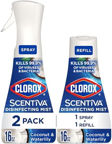 Clorox Scentiva Disinfecting Mist, Coconut and Waterlily, 1 Spray and 1 Refill, 16 oz Each