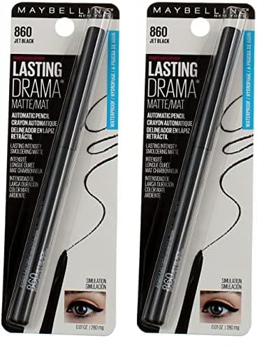 MAYBELLINE Eyestudio Lasting Drama Waterproof Matte Gel Pencil Black Eyeliner Makeup, Jet Black, 2 Count (Pack of 2)