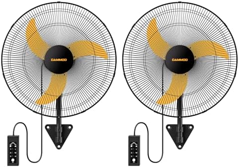 20 Inch Wall Mount Fan Oscillating, Extended 3.3ft Wired Remote and 6.6ft Power Cord, 3-Speed Industrial Wall Mounted Fan for Commercial, Greenhouse, Garage, Workshop, Horse Barn, Gym, 2 Packs
