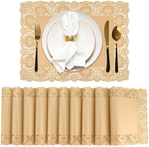 Aneco 100 Pack Rectangular Paper Doilies Disposable Placemats 15.7 x 11.8 in Lace Paper Placemats Brown Kraft Doilies Table Pad for Food Arts Crafts Wedding Tableware Decor