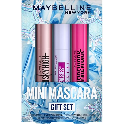 Maybelline Mascara Makeup Gift Set, Includes 3 Mini Mascaras, Includes Mini Sky High, Surreal and Firework Mascaras, Very Black, 1 Kit