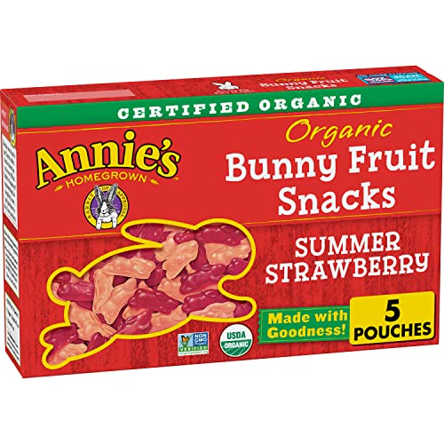 Annie's Homegrown Organic Summer Strawberry Bunny Fruit Snacks, 4 oz, 5 ct (Pack of 10)