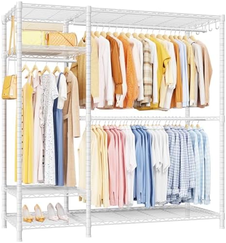 Ulif F7 Garment Rack, Heavy Duty Clothes Rack, Clothing Racks for Hanging Clothes, 6-Tiers Freestanding Portable Closet Storage Rack 58'' W × 14.6'' D × 76.6'' H, Max Load 800 Lbs, White