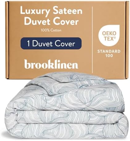 Brooklinen Luxury Sateen Duvet Cover - 100% Cotton, King/California King Size in Oyster Blue with Extra-Long Corner Ties and Button Closure - Best King/Cali King Duvet Covers