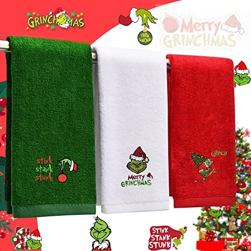 Large Size Christmas Hand Towels 16" x 27", 100% Pure Cotton Bathroom Decorative Towels Washcloths Kitchen Merry Christmas Towels Perfect Christmas Decor, Pack of 3
