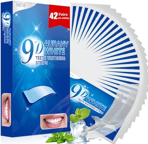 9D Sensitive Teeth Whitening Strips- Professional Enamel-Safe Formula, Fast Stain Removal for Coffee Drinkers & Smokers, Sensitivity-Free Whitening Kit-42Pairs (84Strips)