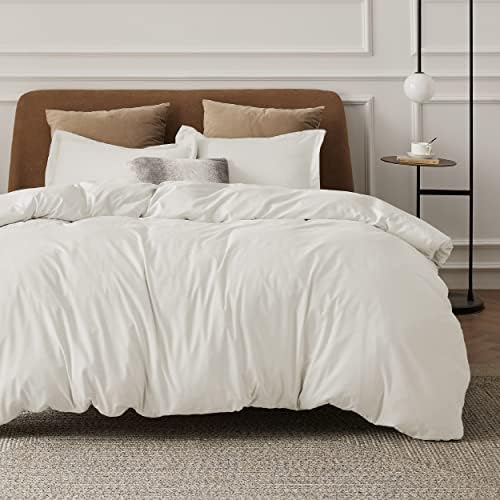 Bedsure Duvet Cover Full Size - Soft Double Brushed Bedding Set for Kids & Adults, Zipper Closure, 3 Pieces, Includes 1 Duvet Cover (80"x90") & 2 Pillow Shams, NO Comforter, Ivory White